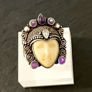 Stunning Vintage Sajen Goddess 925 Adjustable Size Sterling Silver Ring Size 12
